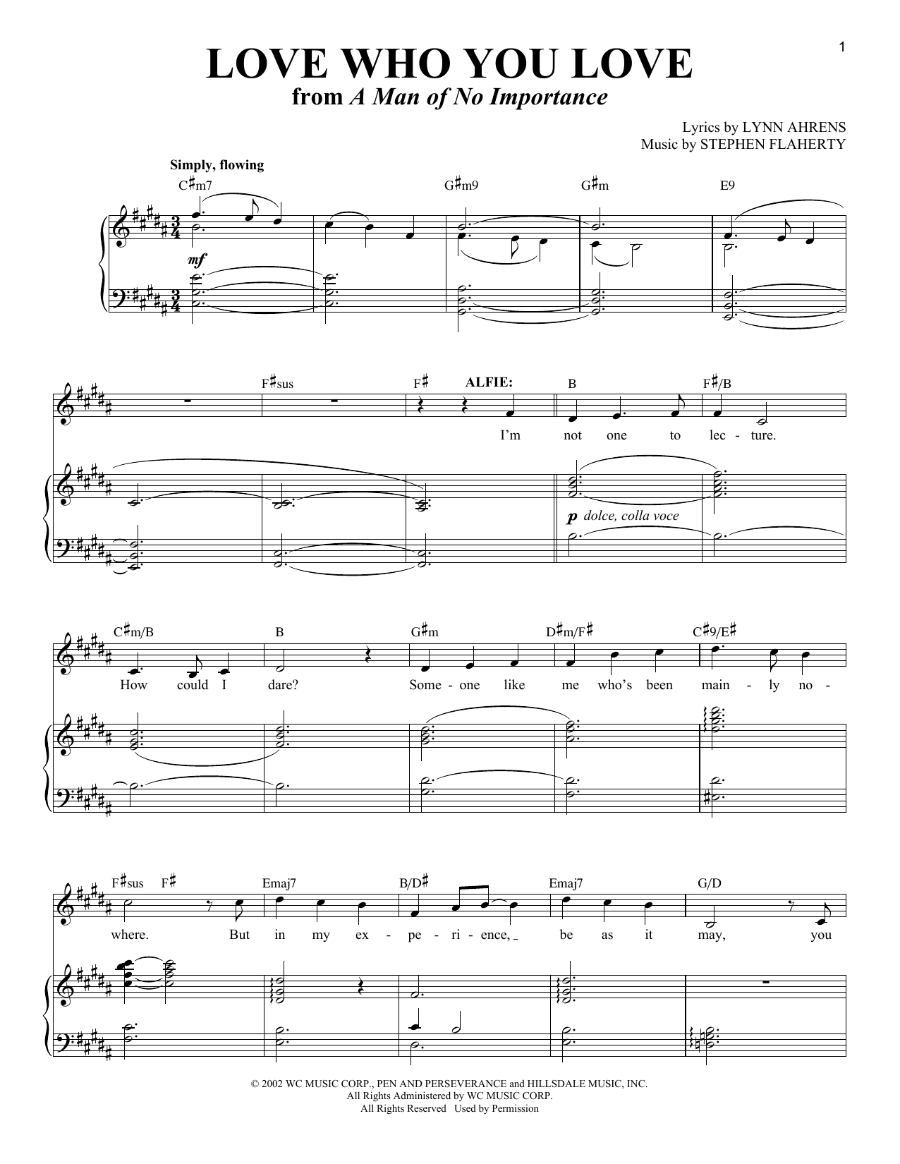 Stephen Flaherty Love Who You Love (from A Man of No Importance) Sheet Music Notes & Chords for Piano & Vocal - Download or Print PDF