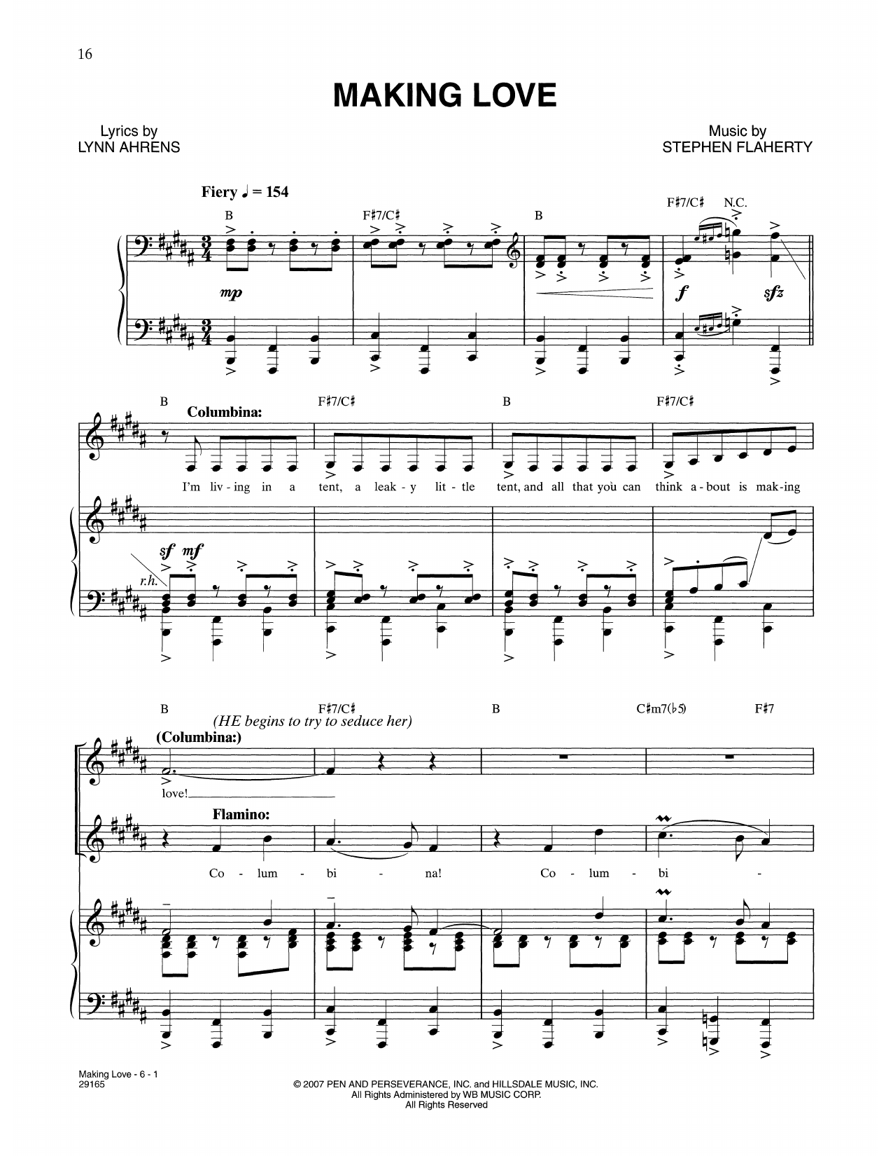 Lynn Ahrens and Stephen Flaherty Making Love (from The Glorious Ones) Sheet Music Notes & Chords for Piano & Vocal - Download or Print PDF