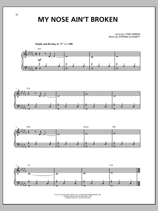 Stephen Flaherty My Nose Ain't Broken Sheet Music Notes & Chords for Piano & Vocal - Download or Print PDF