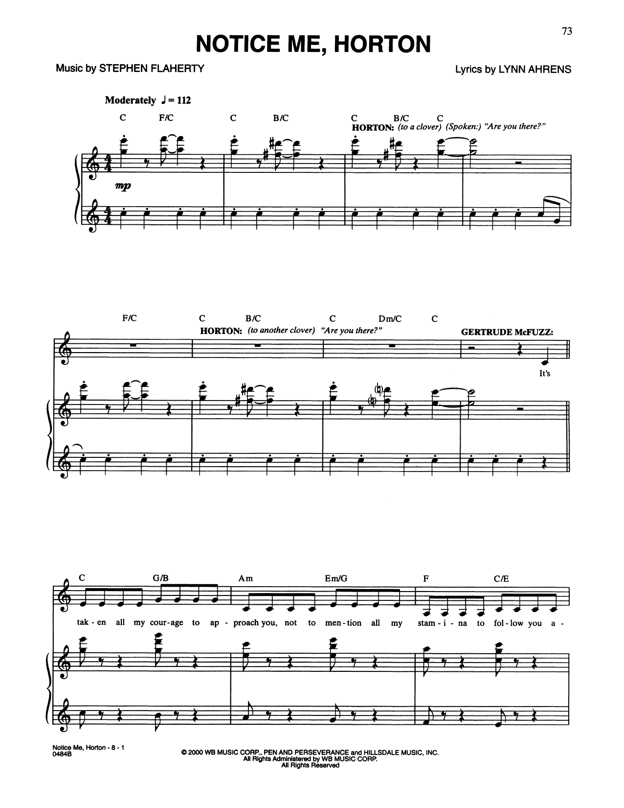 Lynn Ahrens and Stephen Flaherty Notice Me, Horton (from Seussical The Musical) Sheet Music Notes & Chords for Piano & Vocal - Download or Print PDF