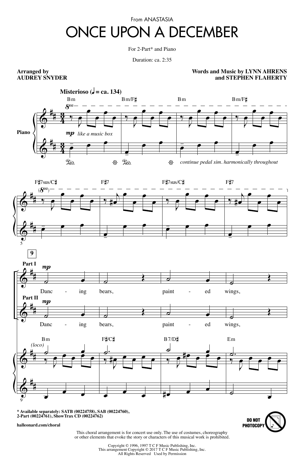 Lynn Ahrens and Stephen Flaherty Once Upon A December (from Anastasia) (arr. Audrey Snyder) Sheet Music Notes & Chords for SSA Choir - Download or Print PDF