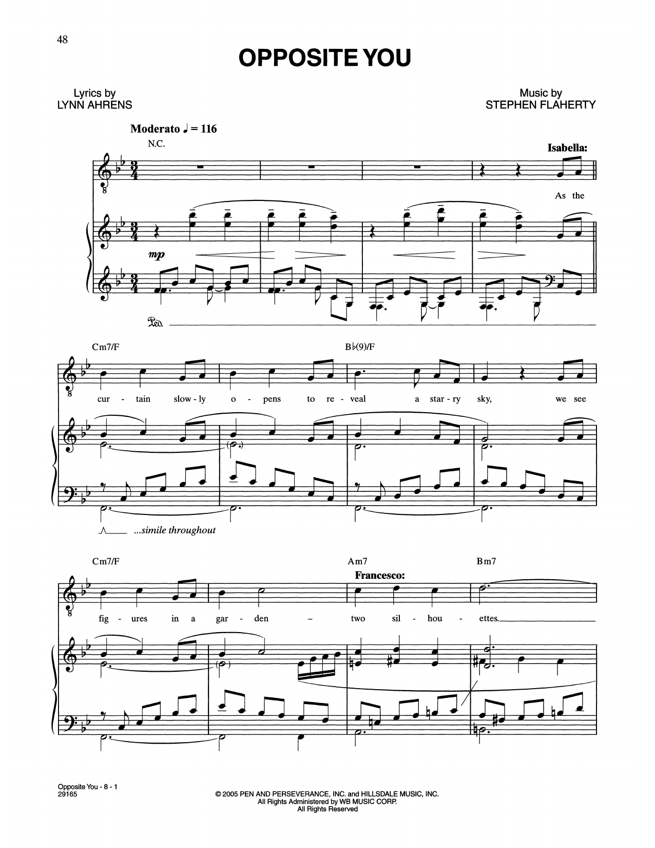 Lynn Ahrens and Stephen Flaherty Opposite You (from The Glorious Ones) Sheet Music Notes & Chords for Piano & Vocal - Download or Print PDF