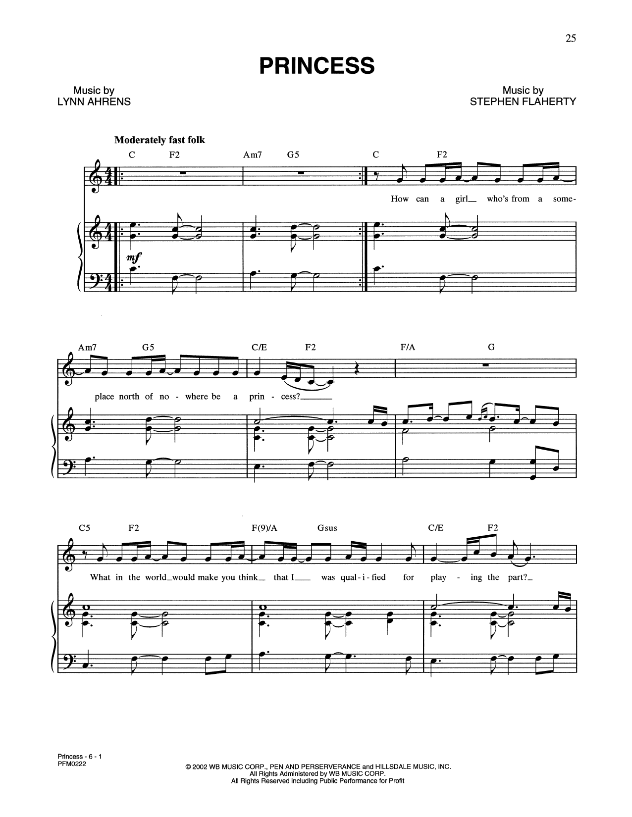Lynn Ahrens and Stephen Flaherty Princess (from A Man Of No Importance: A New Musical) Sheet Music Notes & Chords for Piano & Vocal - Download or Print PDF