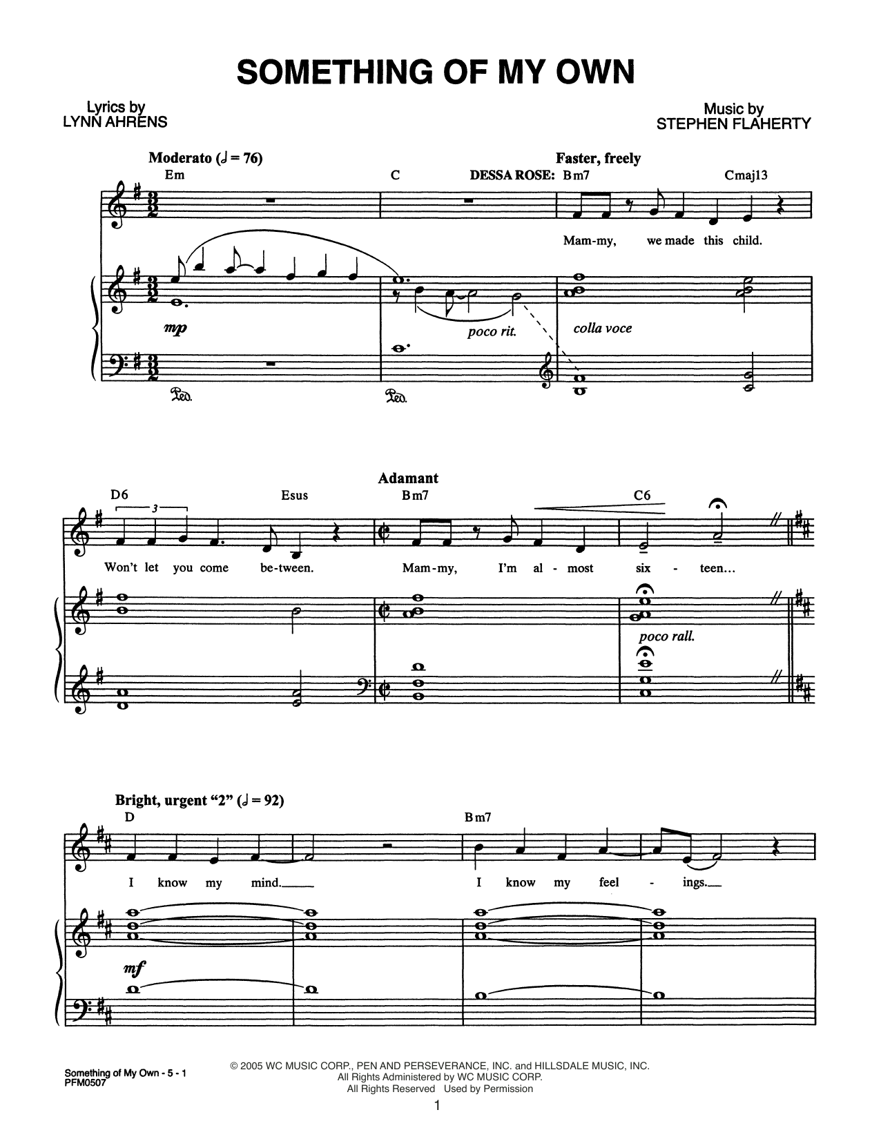 Lynn Ahrens and Stephen Flaherty Something Of My Own (from Dessa Rose: A New Musical) Sheet Music Notes & Chords for Piano & Vocal - Download or Print PDF