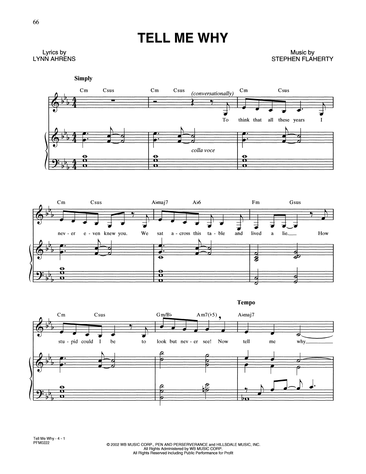 Lynn Ahrens and Stephen Flaherty Tell Me Why (from A Man Of No Importance: A New Musical) Sheet Music Notes & Chords for Piano & Vocal - Download or Print PDF