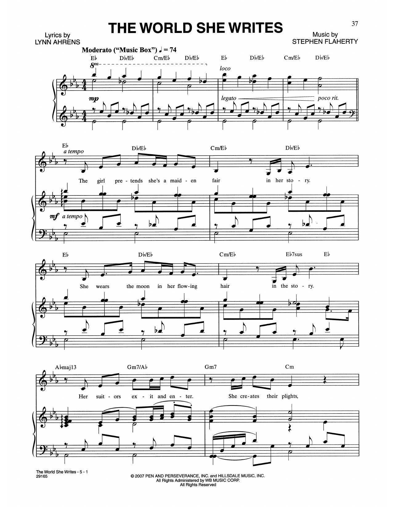 Lynn Ahrens and Stephen Flaherty The World She Writes (from The Glorious Ones) Sheet Music Notes & Chords for Piano & Vocal - Download or Print PDF