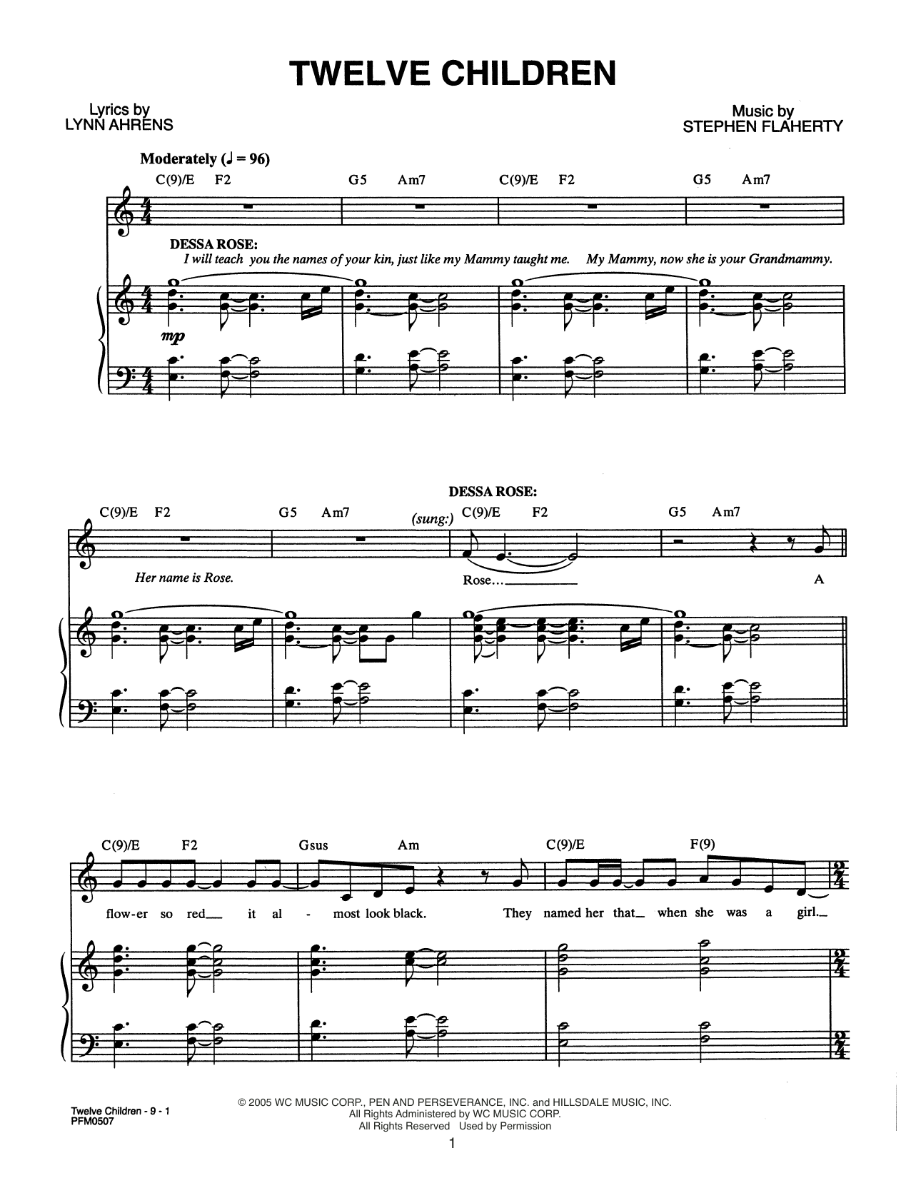 Lynn Ahrens and Stephen Flaherty Twelve Children (from Dessa Rose: A New Musical) Sheet Music Notes & Chords for Piano & Vocal - Download or Print PDF