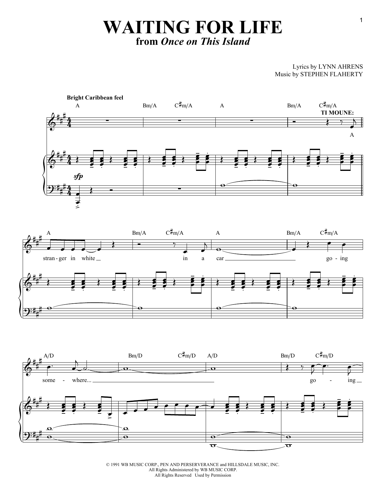 Lynn Ahrens and Stephen Flaherty Waiting For Life (from Once On This Island: The Musical) Sheet Music Notes & Chords for Piano & Vocal - Download or Print PDF