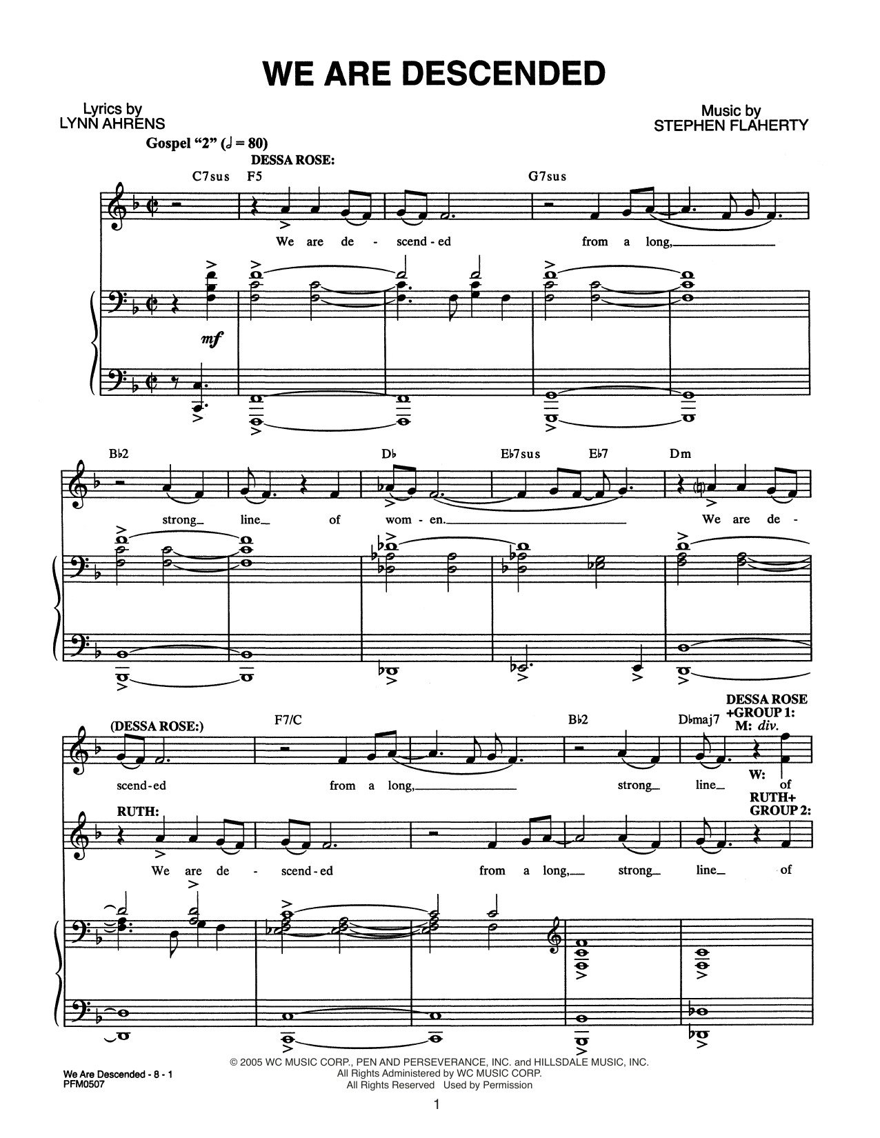 Lynn Ahrens and Stephen Flaherty We Are Descended (from Dessa Rose: A New Musical) Sheet Music Notes & Chords for Piano & Vocal - Download or Print PDF