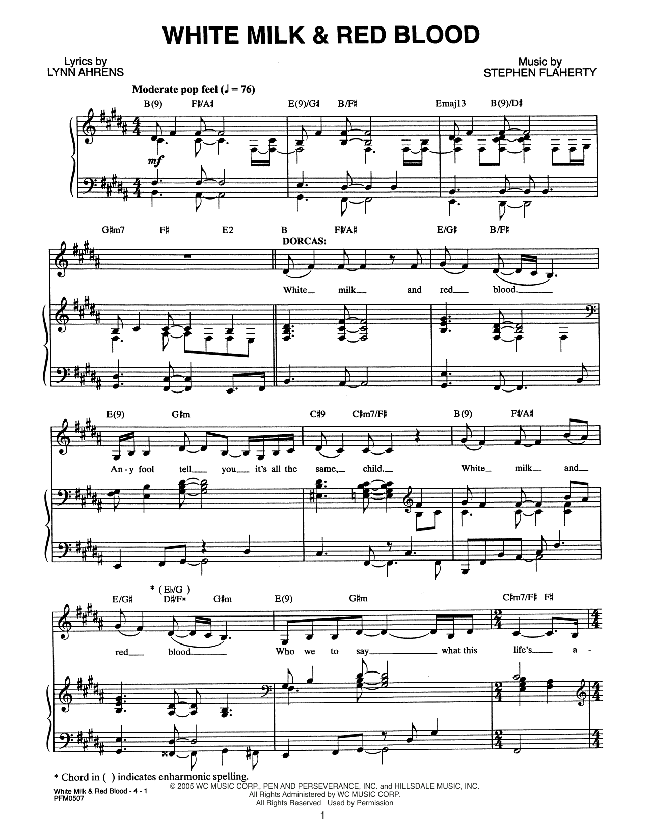 Lynn Ahrens and Stephen Flaherty White Milk & Red Blood (from Dessa Rose: A New Musical) Sheet Music Notes & Chords for Piano & Vocal - Download or Print PDF