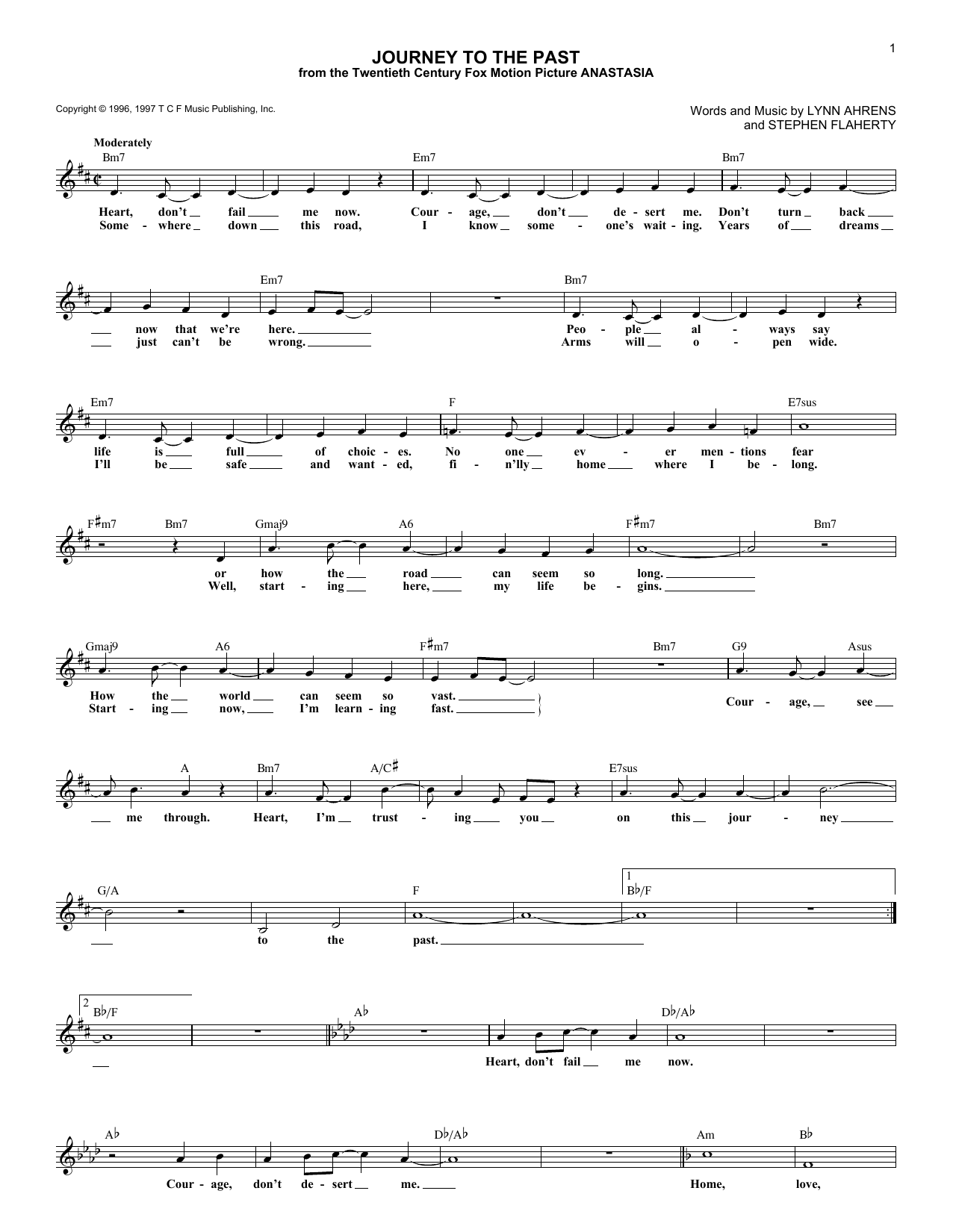 Lynn Ahrens Journey To The Past Sheet Music Notes & Chords for Melody Line, Lyrics & Chords - Download or Print PDF