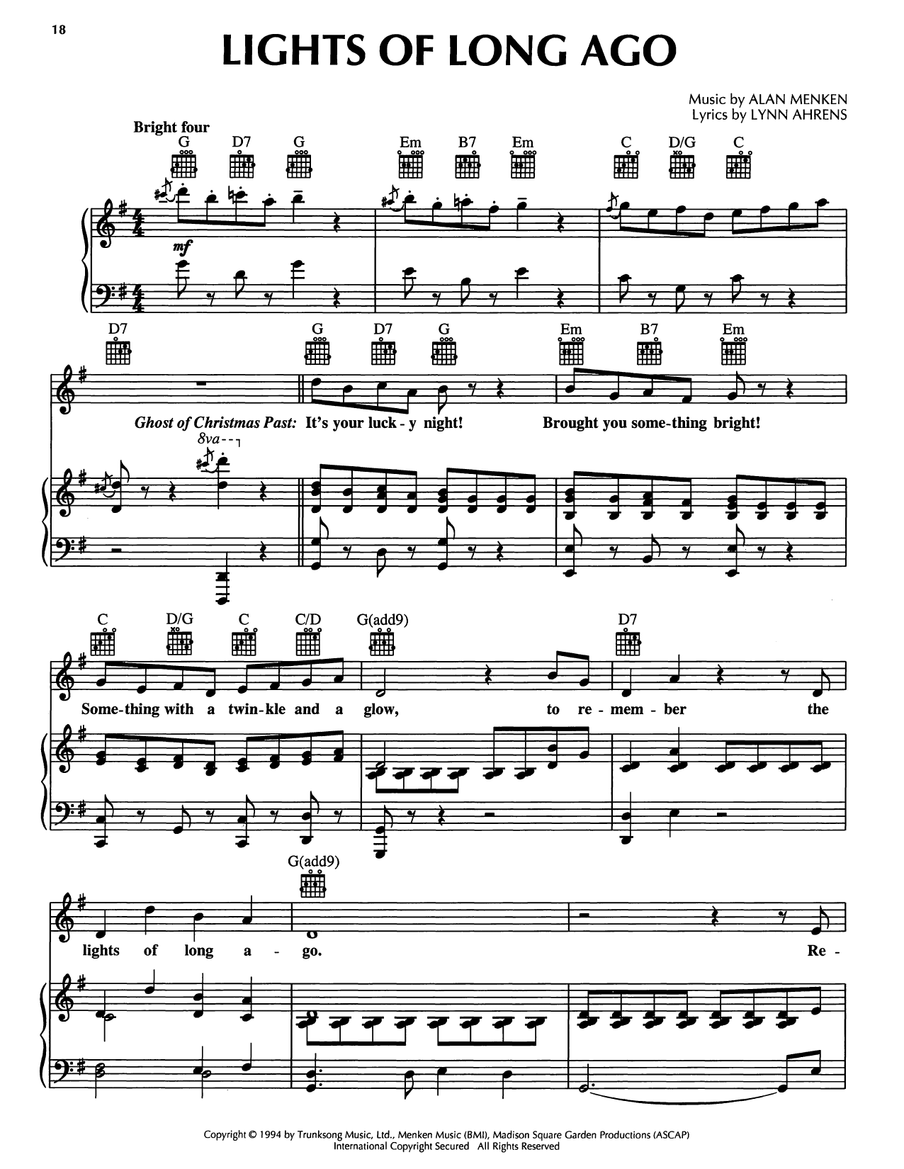 Lynn Ahrens Lights Of Long Ago (from A Christmas Carol) Sheet Music Notes & Chords for Piano, Vocal & Guitar Chords (Right-Hand Melody) - Download or Print PDF