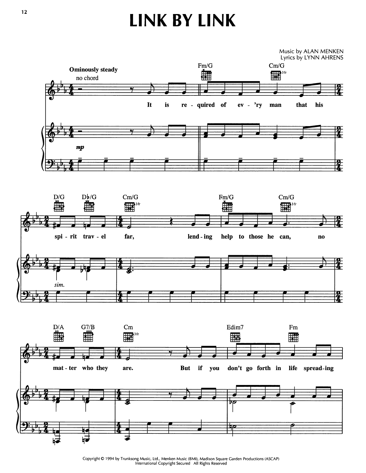 Lynn Ahrens Link By Link (from A Christmas Carol) Sheet Music Notes & Chords for Piano, Vocal & Guitar Chords (Right-Hand Melody) - Download or Print PDF