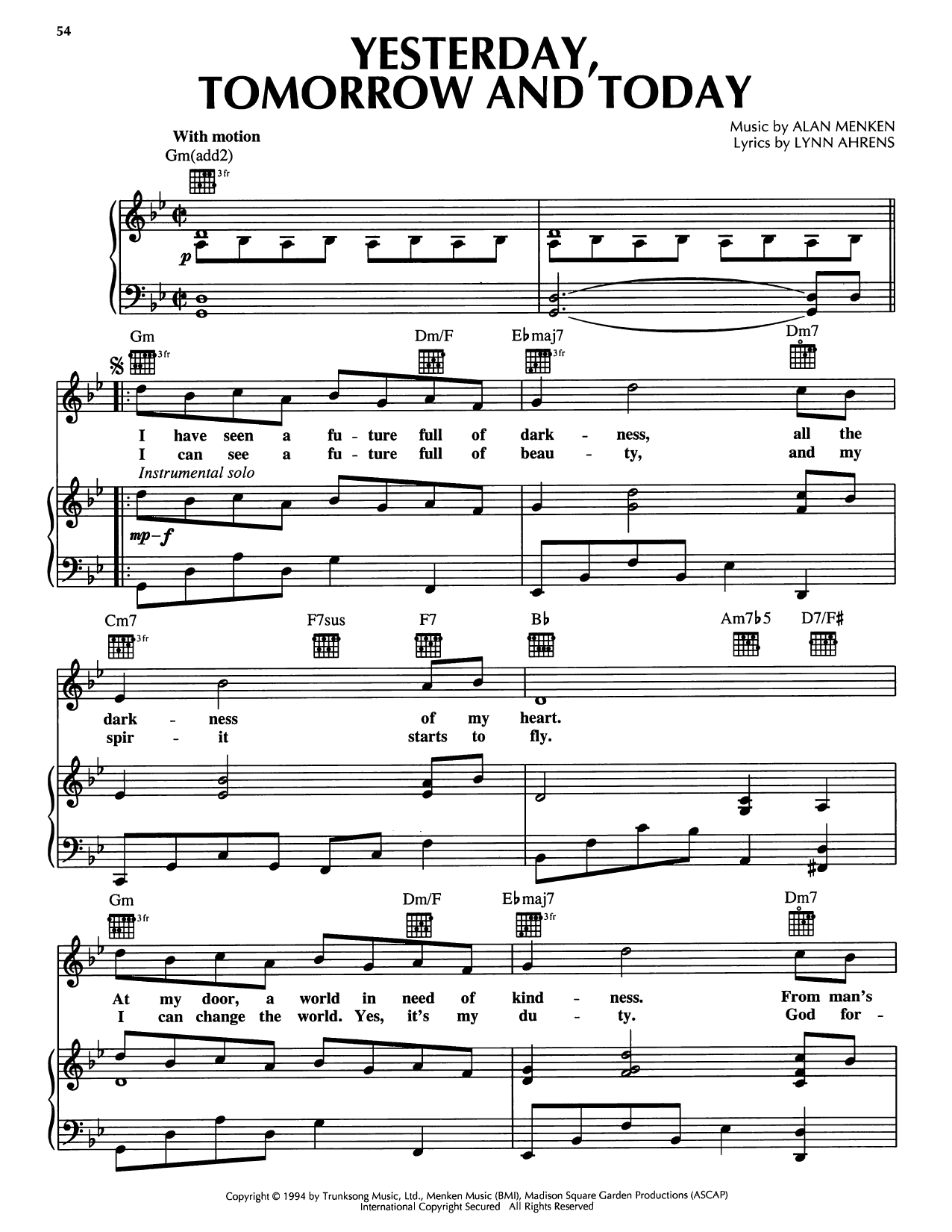 Lynn Ahrens Yesterday, Tomorrow And Today (from A Christmas Carol) Sheet Music Notes & Chords for Piano, Vocal & Guitar Chords (Right-Hand Melody) - Download or Print PDF