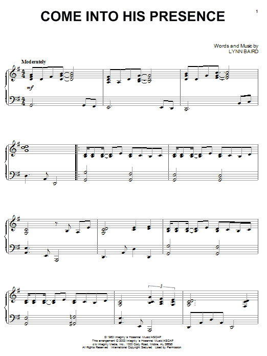 Lynn Baird Come Into His Presence Sheet Music Notes & Chords for Melody Line, Lyrics & Chords - Download or Print PDF