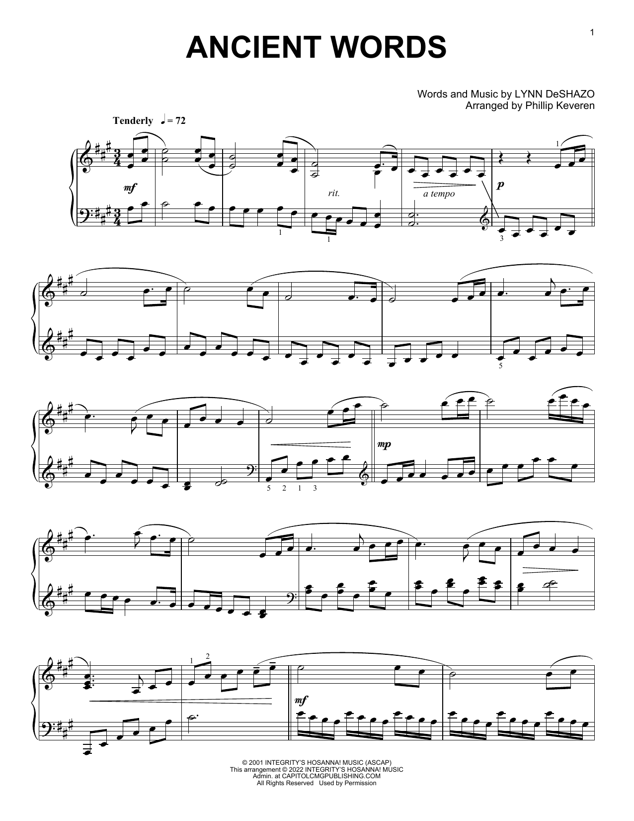 Lynn DeShazo Ancient Words [Classical version] (arr. Phillip Keveren) Sheet Music Notes & Chords for Piano Solo - Download or Print PDF