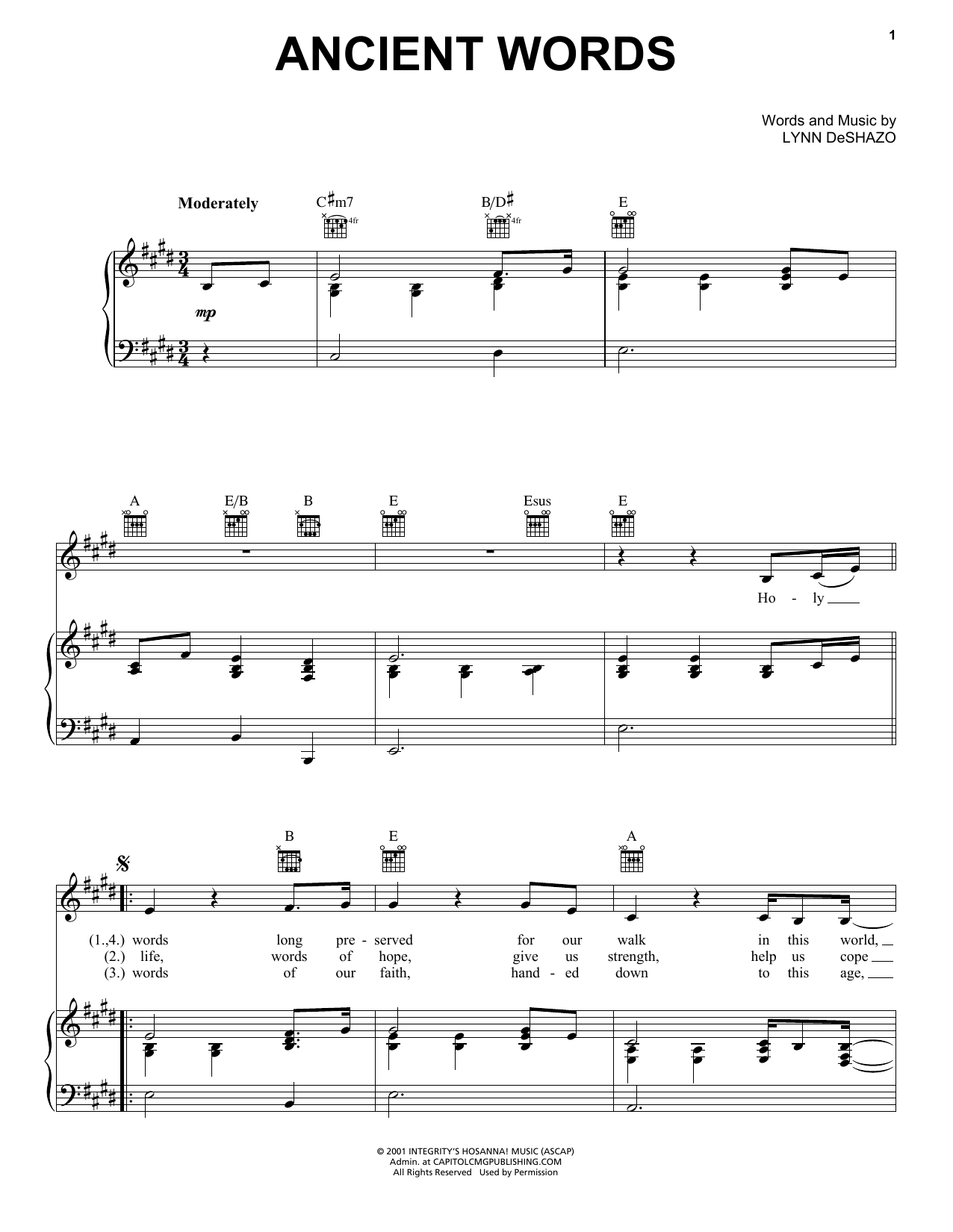 Lynn DeShazo Ancient Words Sheet Music Notes & Chords for Alto Sax Solo - Download or Print PDF
