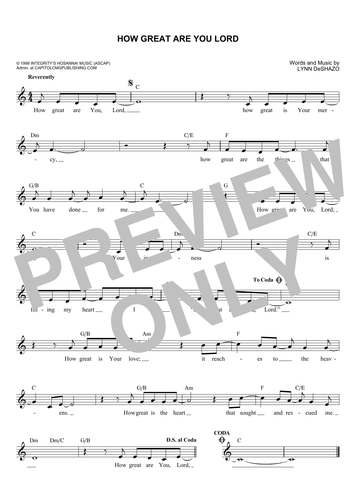 Lynn DeShazo How Great Are You Lord Sheet Music Notes & Chords for Melody Line, Lyrics & Chords - Download or Print PDF