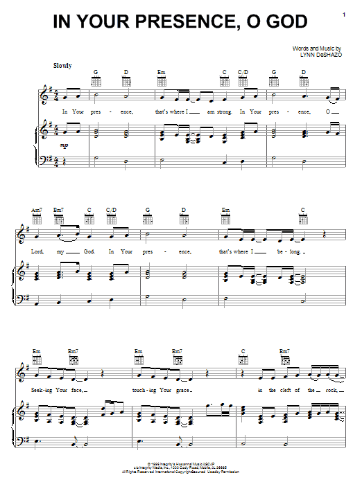 Lynn DeShazo In Your Presence, O God Sheet Music Notes & Chords for Piano, Vocal & Guitar (Right-Hand Melody) - Download or Print PDF