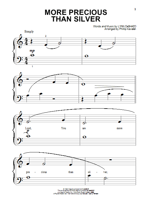 Lynn DeShazo More Precious Than Silver Sheet Music Notes & Chords for Piano (Big Notes) - Download or Print PDF