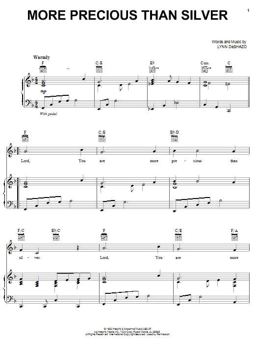 Lynn DeShazo More Precious Than Silver Sheet Music Notes & Chords for Piano, Vocal & Guitar (Right-Hand Melody) - Download or Print PDF