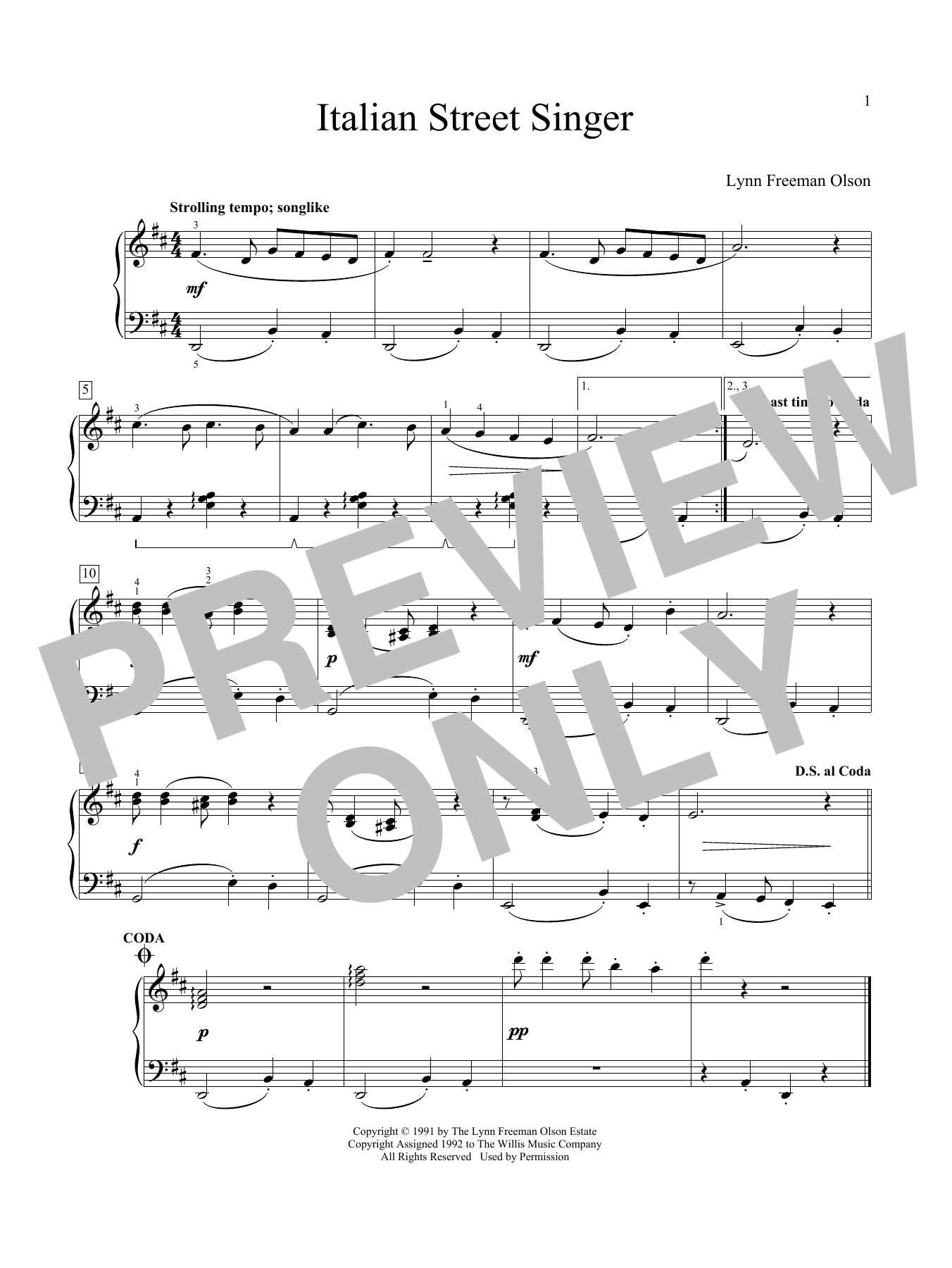 Lynn Freeman Olson Italian Street Singer Sheet Music Notes & Chords for Educational Piano - Download or Print PDF