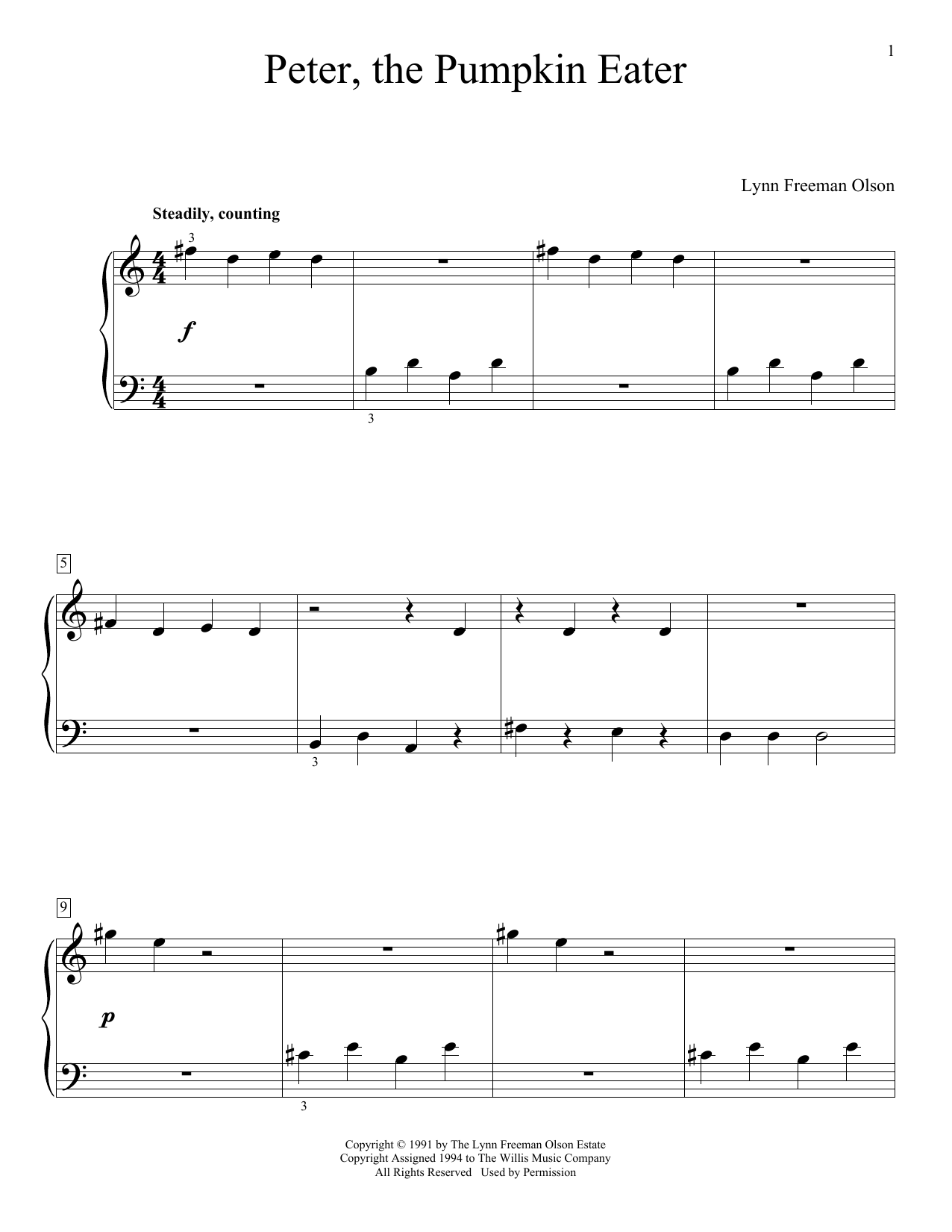 Lynn Freeman Olson Peter, The Pumpkin Eater Sheet Music Notes & Chords for Educational Piano - Download or Print PDF