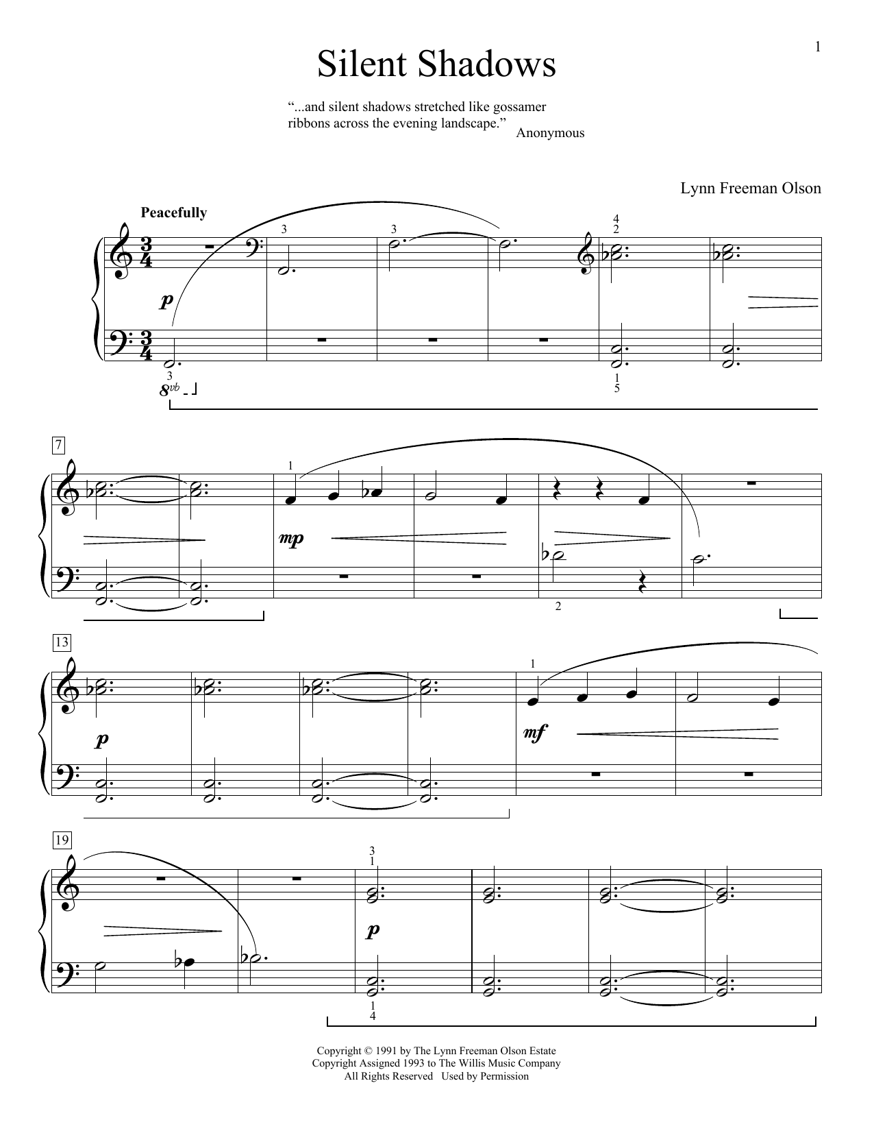 Lynn Freeman Olson Silent Shadows Sheet Music Notes & Chords for Educational Piano - Download or Print PDF