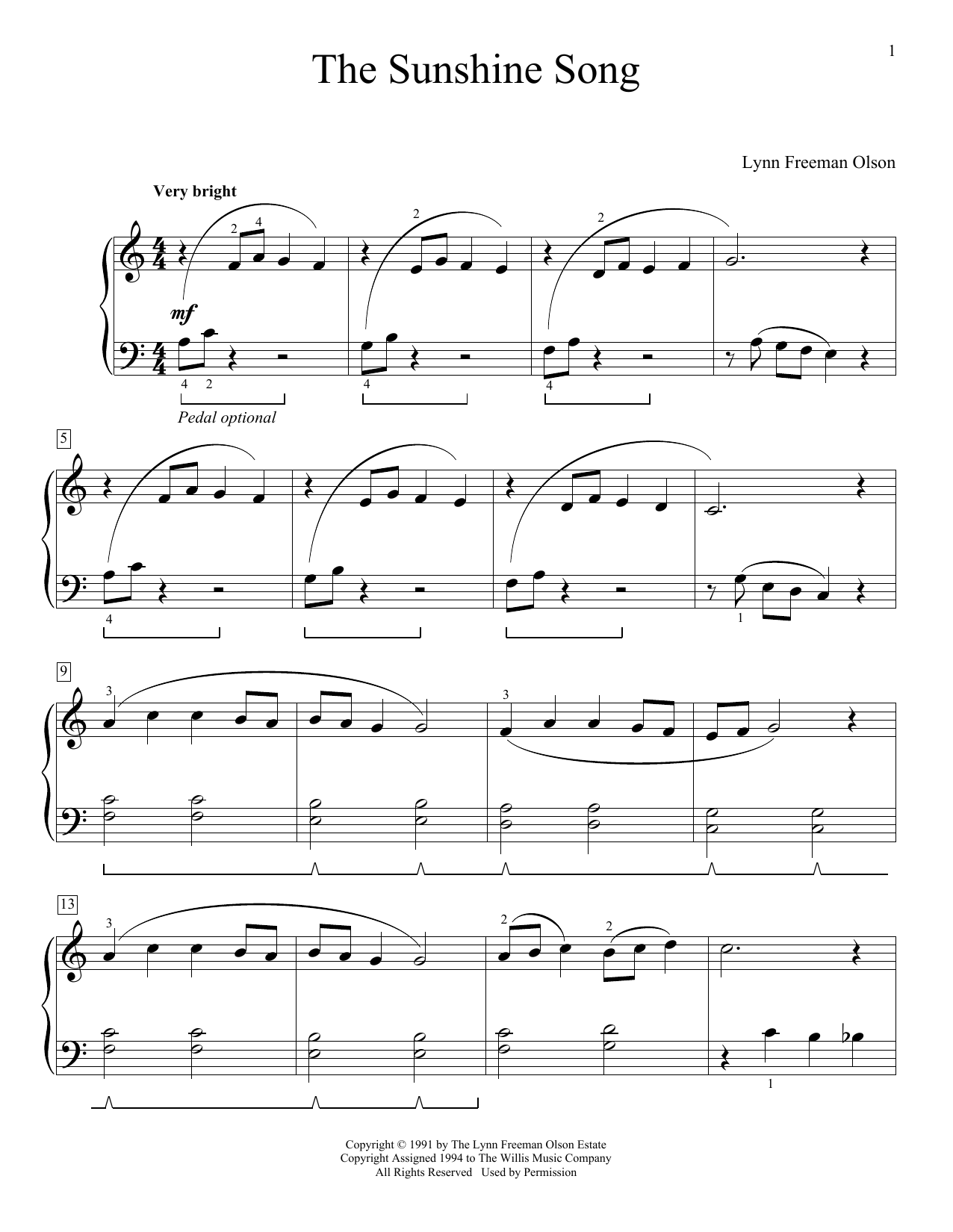 Lynn Freeman Olson The Sunshine Song Sheet Music Notes & Chords for Educational Piano - Download or Print PDF