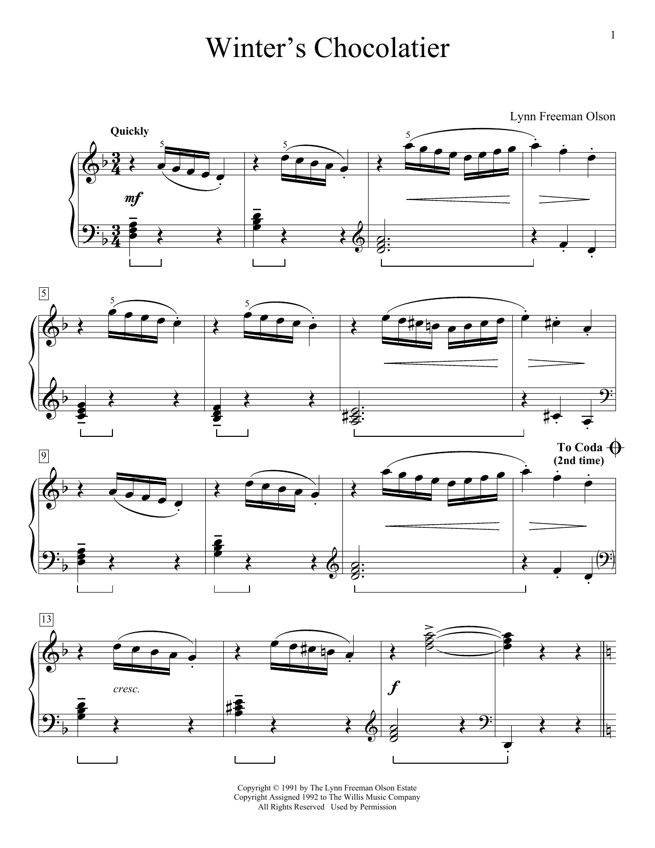 Lynn Freeman Olson Winter's Chocolatier Sheet Music Notes & Chords for Educational Piano - Download or Print PDF