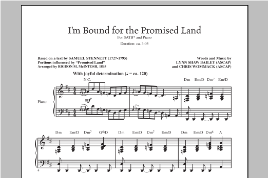 Lynn Shaw Bailey I'm Bound For The Promised Land Sheet Music Notes & Chords for TTBB - Download or Print PDF