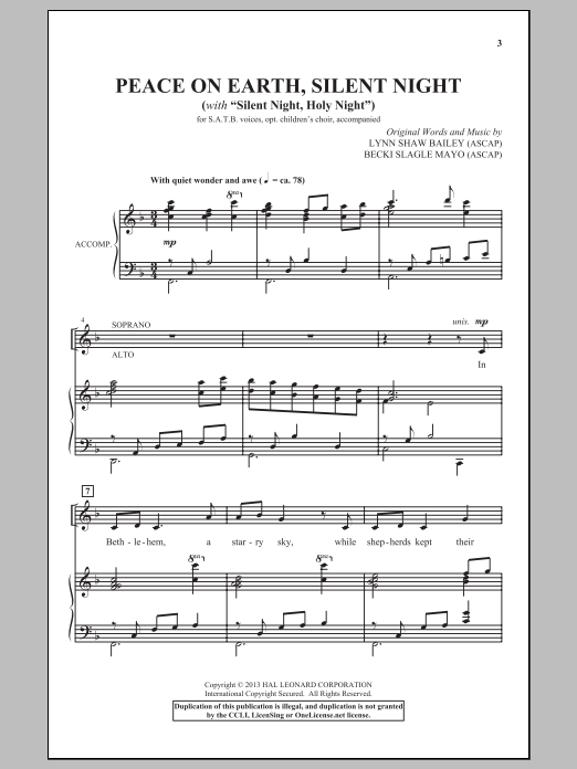 Lynn Shaw Bailey Peace On Earth, Silent Night Sheet Music Notes & Chords for SATB - Download or Print PDF