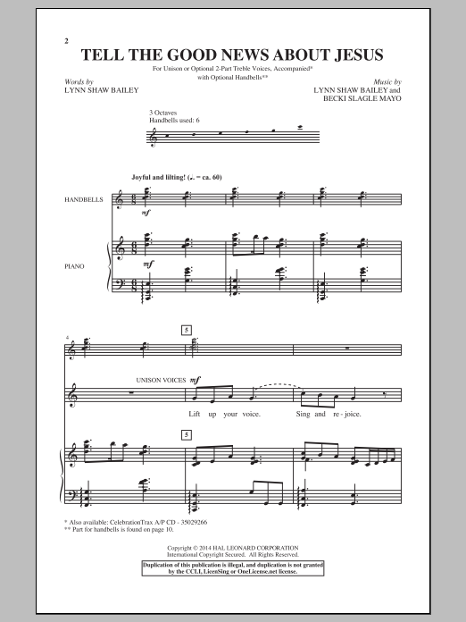Lynn Shaw Bailey Tell The Good News About Jesus Sheet Music Notes & Chords for Unison Choral - Download or Print PDF