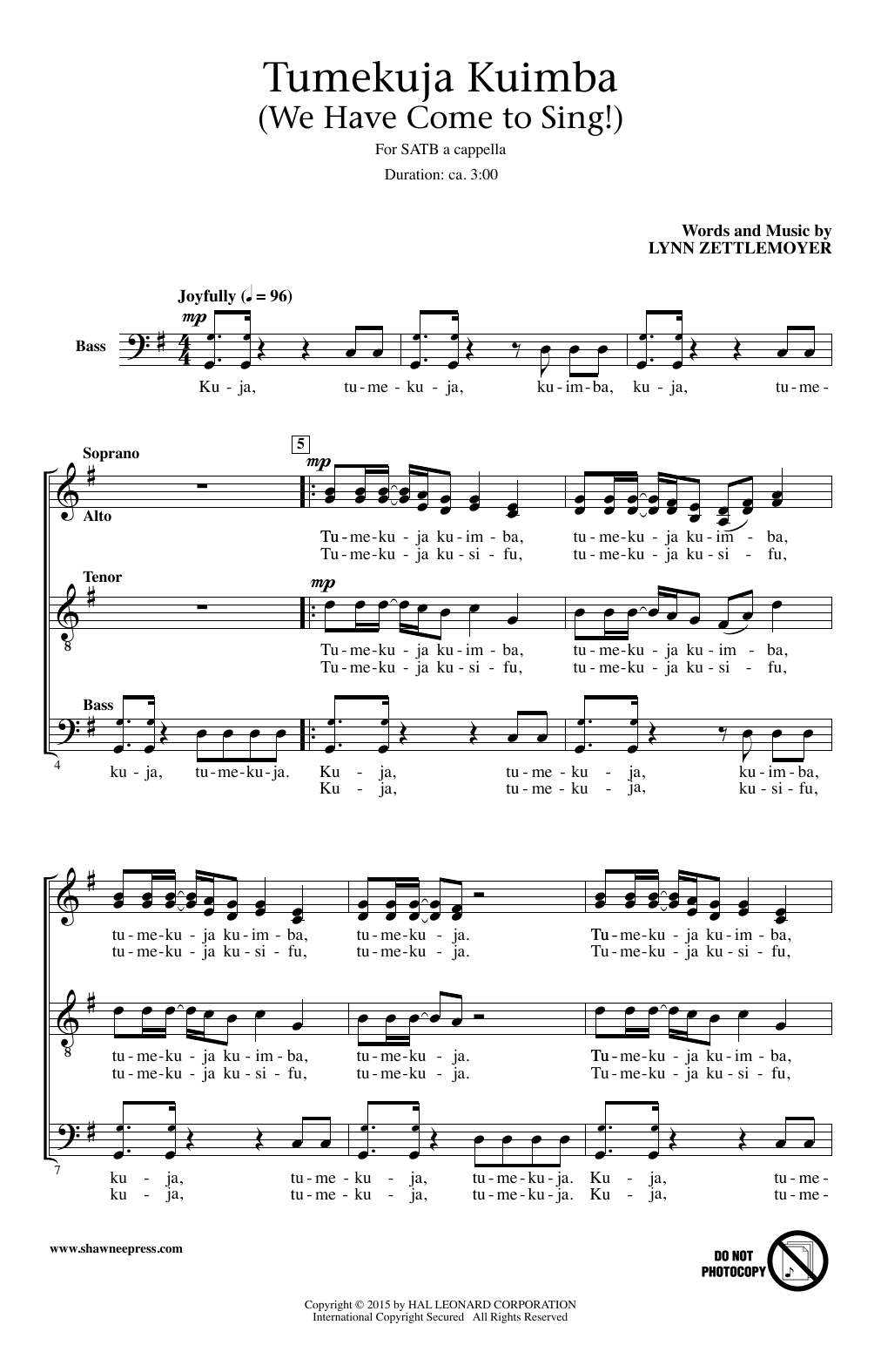 Lynn Zettlemoyer Tumekuja Kuimba (We Have Come To Sing!) Sheet Music Notes & Chords for SATB - Download or Print PDF