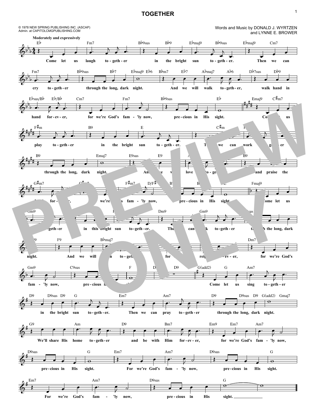 Lynne E. Brower Together Sheet Music Notes & Chords for Lead Sheet / Fake Book - Download or Print PDF