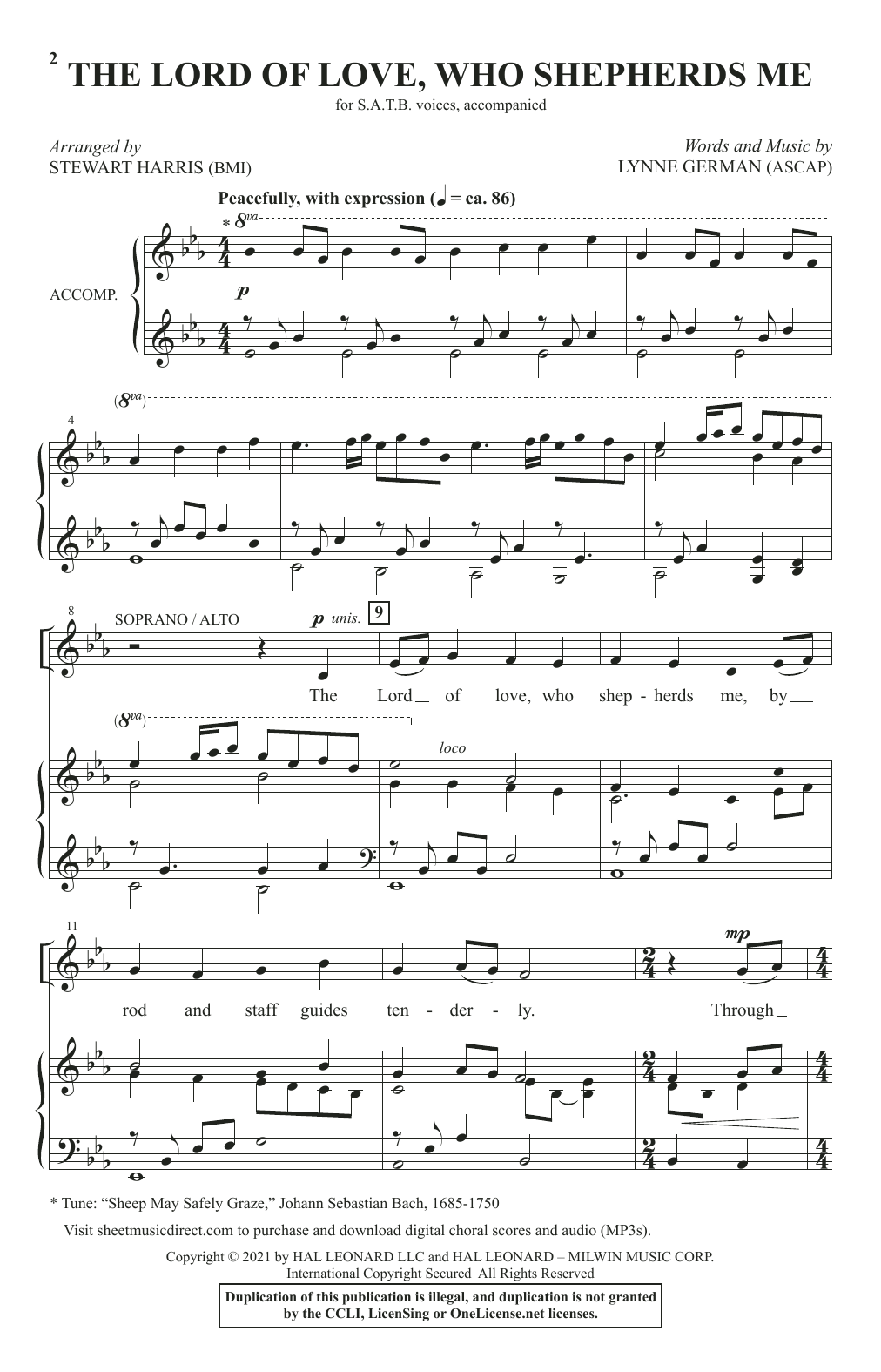 Lynne German The Lord Of Love, Who Shepherds Me (arr. Stewart Harris) Sheet Music Notes & Chords for SATB Choir - Download or Print PDF