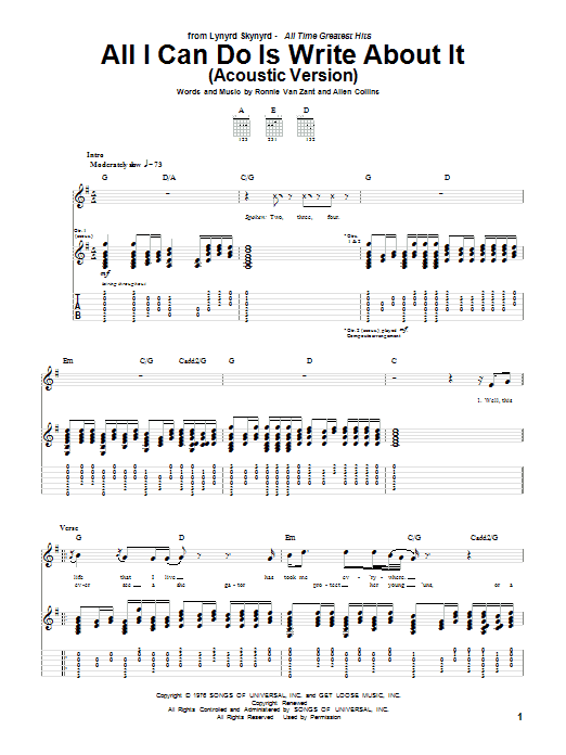 Lynyrd Skynyrd All I Can Do Is Write About It Sheet Music Notes & Chords for Bass Guitar Tab - Download or Print PDF