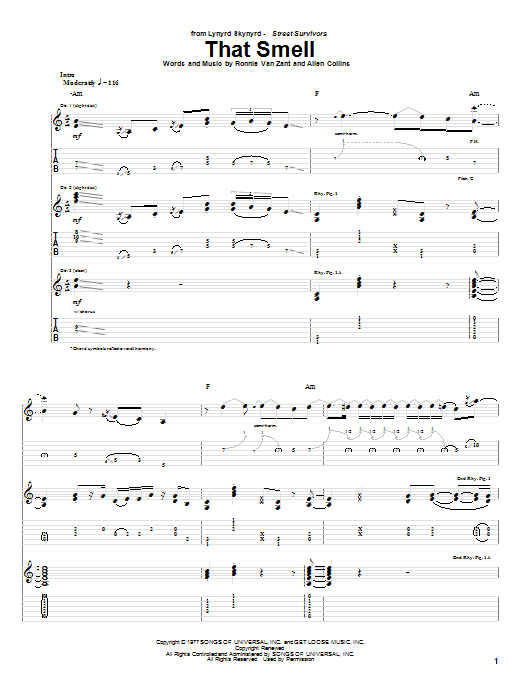 Lynyrd Skynyrd That Smell Sheet Music Notes & Chords for Easy Guitar Tab - Download or Print PDF