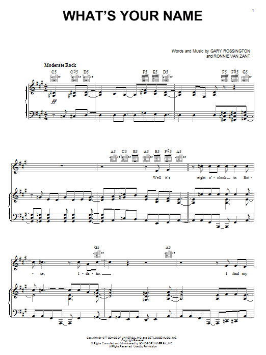 Lynyrd Skynyrd What's Your Name Sheet Music Notes & Chords for Bass Guitar Tab - Download or Print PDF