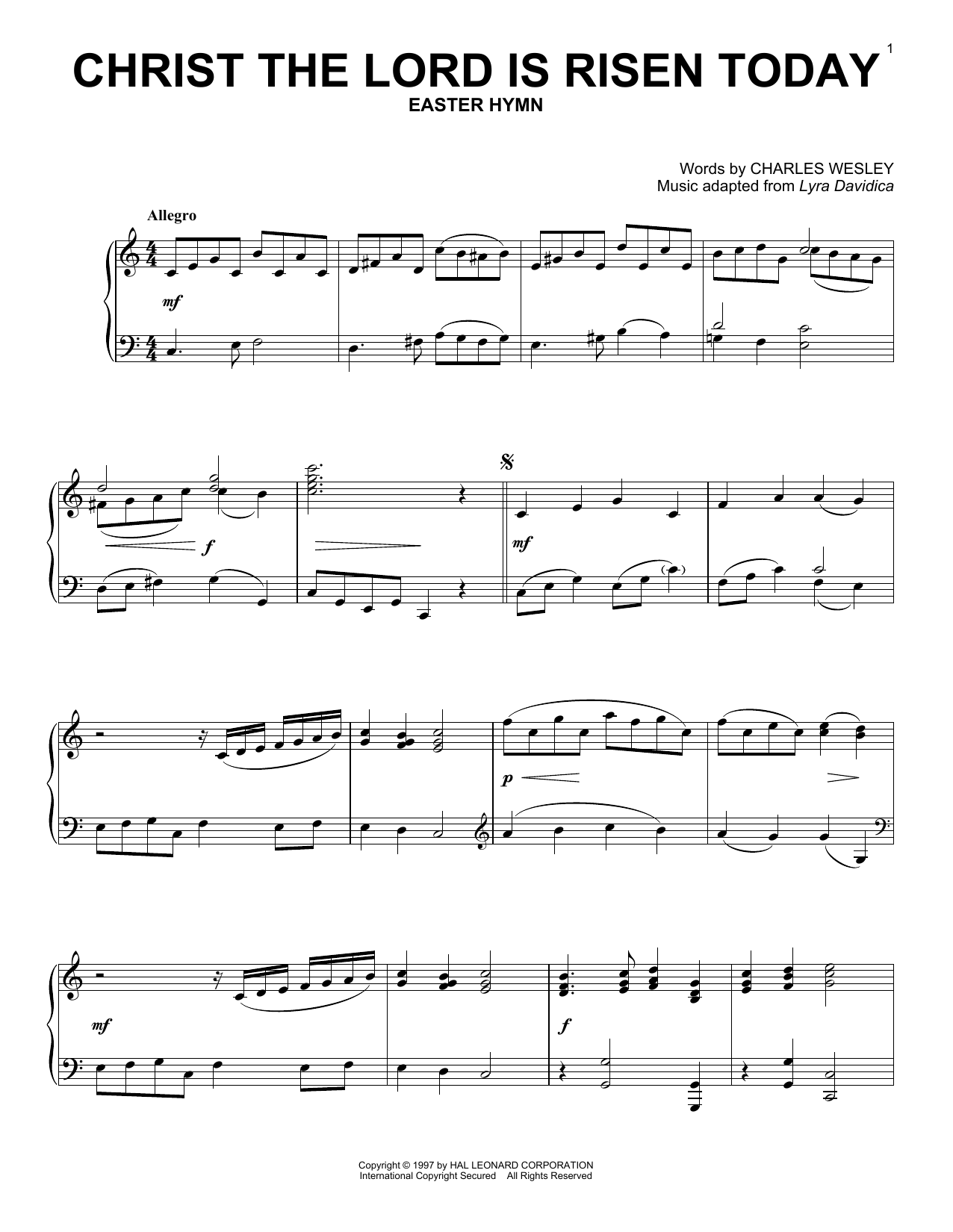Charles Wesley Christ The Lord Is Risen Today Sheet Music Notes & Chords for Melody Line, Lyrics & Chords - Download or Print PDF