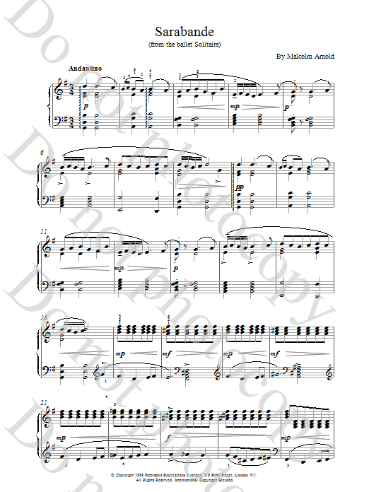 M Arnold SarabandeFromSolitaire Sheet Music Notes & Chords for Piano - Download or Print PDF