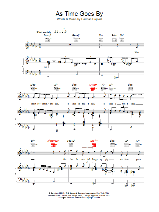 M People As Time Goes By Sheet Music Notes & Chords for Piano, Vocal & Guitar (Right-Hand Melody) - Download or Print PDF