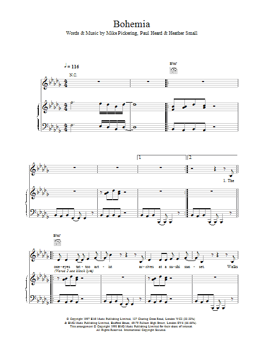 M People Bohemia Sheet Music Notes & Chords for Piano, Vocal & Guitar - Download or Print PDF