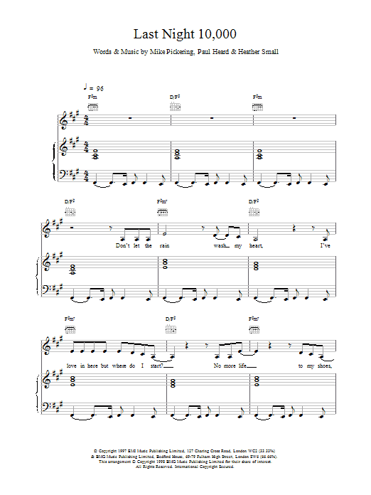 M People Last Night 10,000 Sheet Music Notes & Chords for Piano, Vocal & Guitar - Download or Print PDF