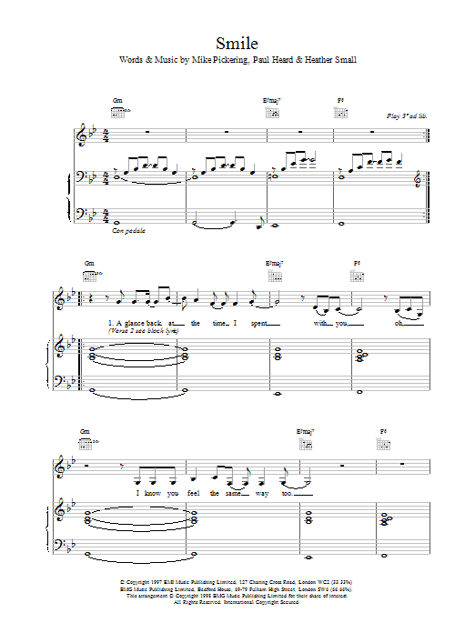 M People Smile Sheet Music Notes & Chords for Piano, Vocal & Guitar - Download or Print PDF