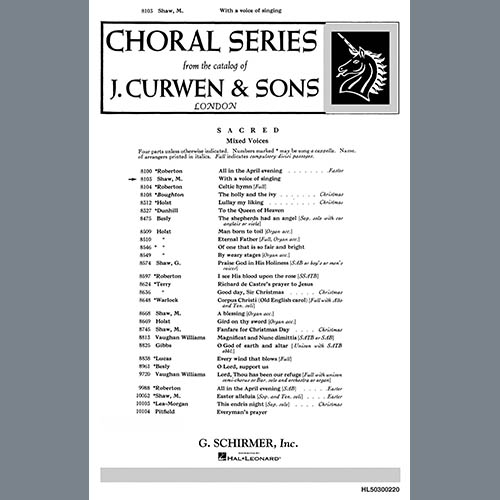 M. Shaw, With A Voice Of Singing, SATB Choir