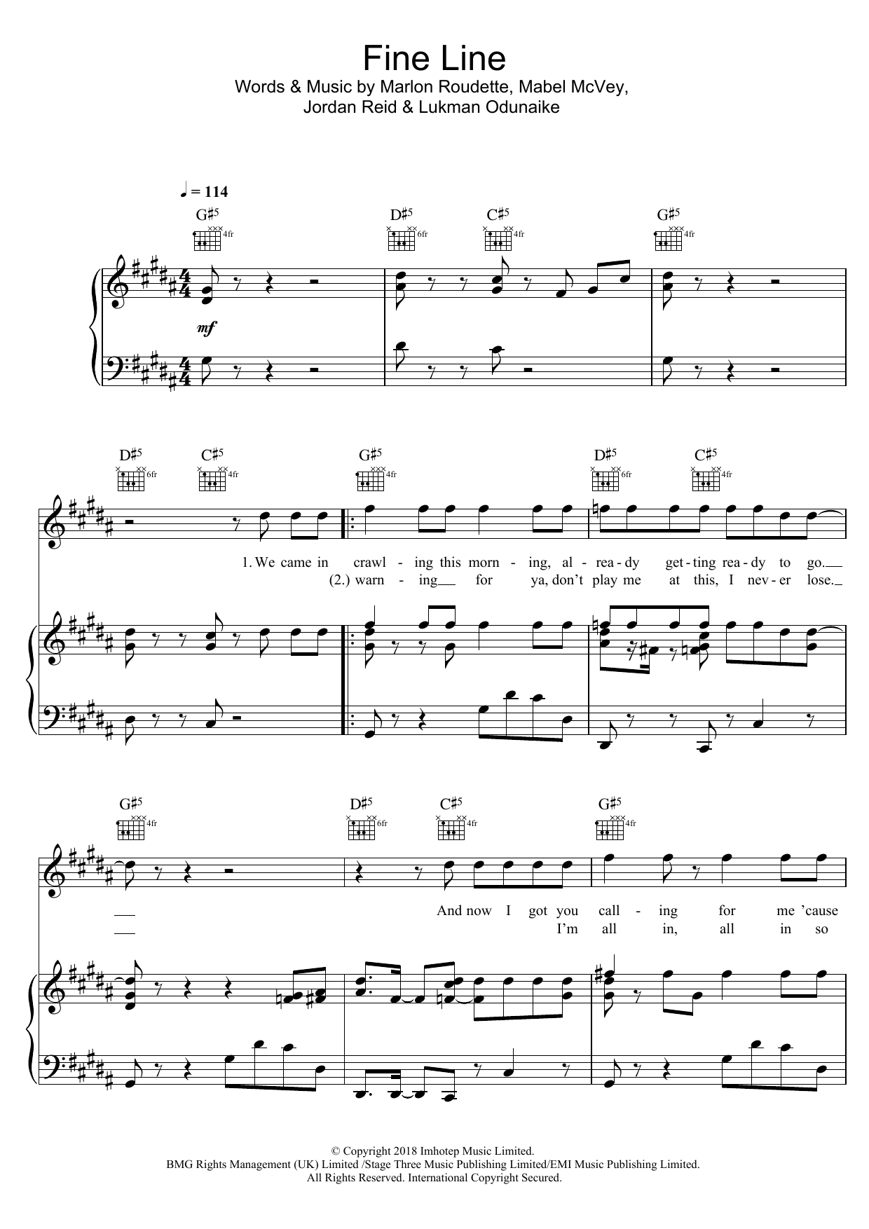 Mabel Fine Line (featuring Not3s) Sheet Music Notes & Chords for Keyboard - Download or Print PDF