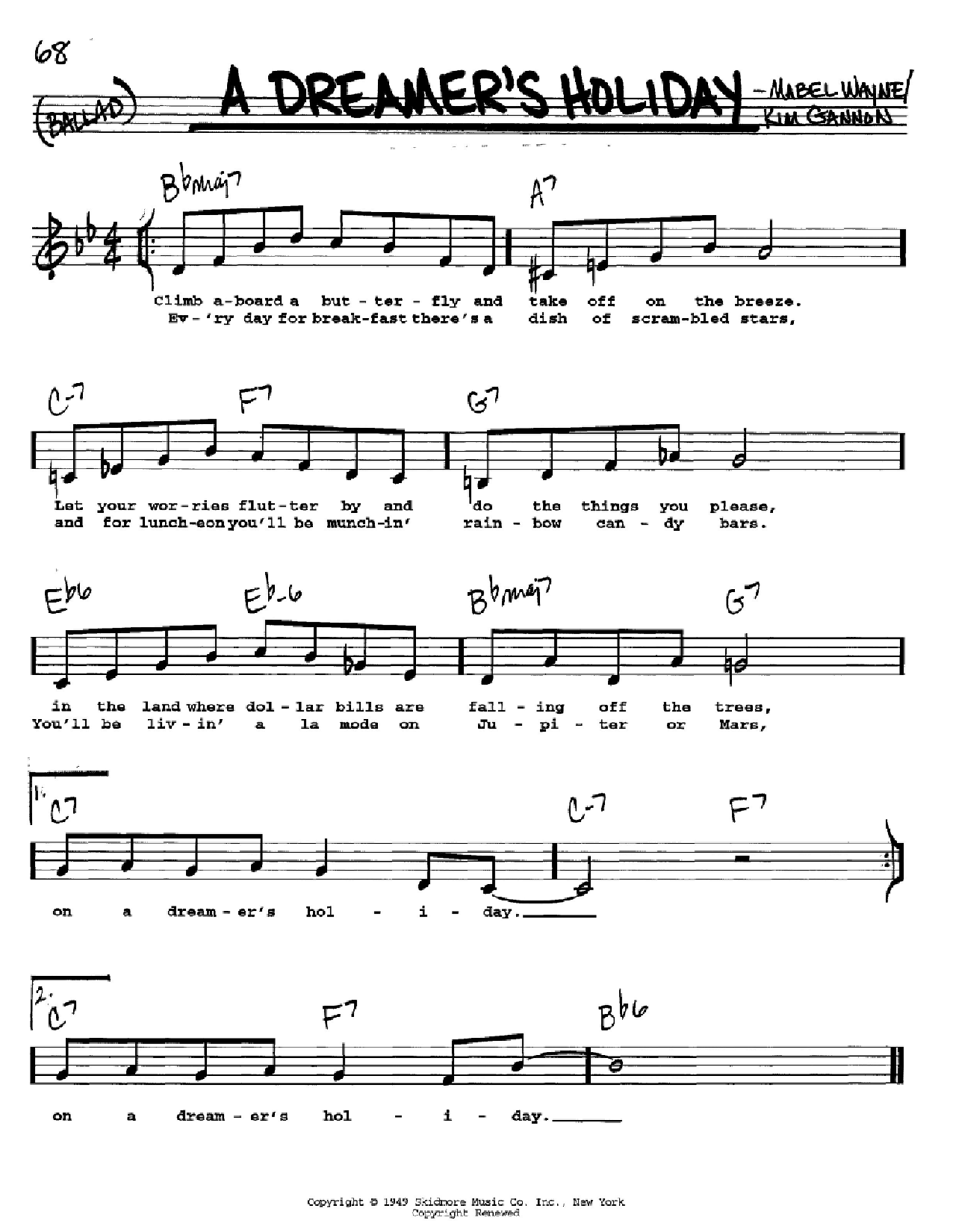 Mabel Wayne A Dreamer's Holiday Sheet Music Notes & Chords for Real Book – Melody, Lyrics & Chords – C Instruments - Download or Print PDF
