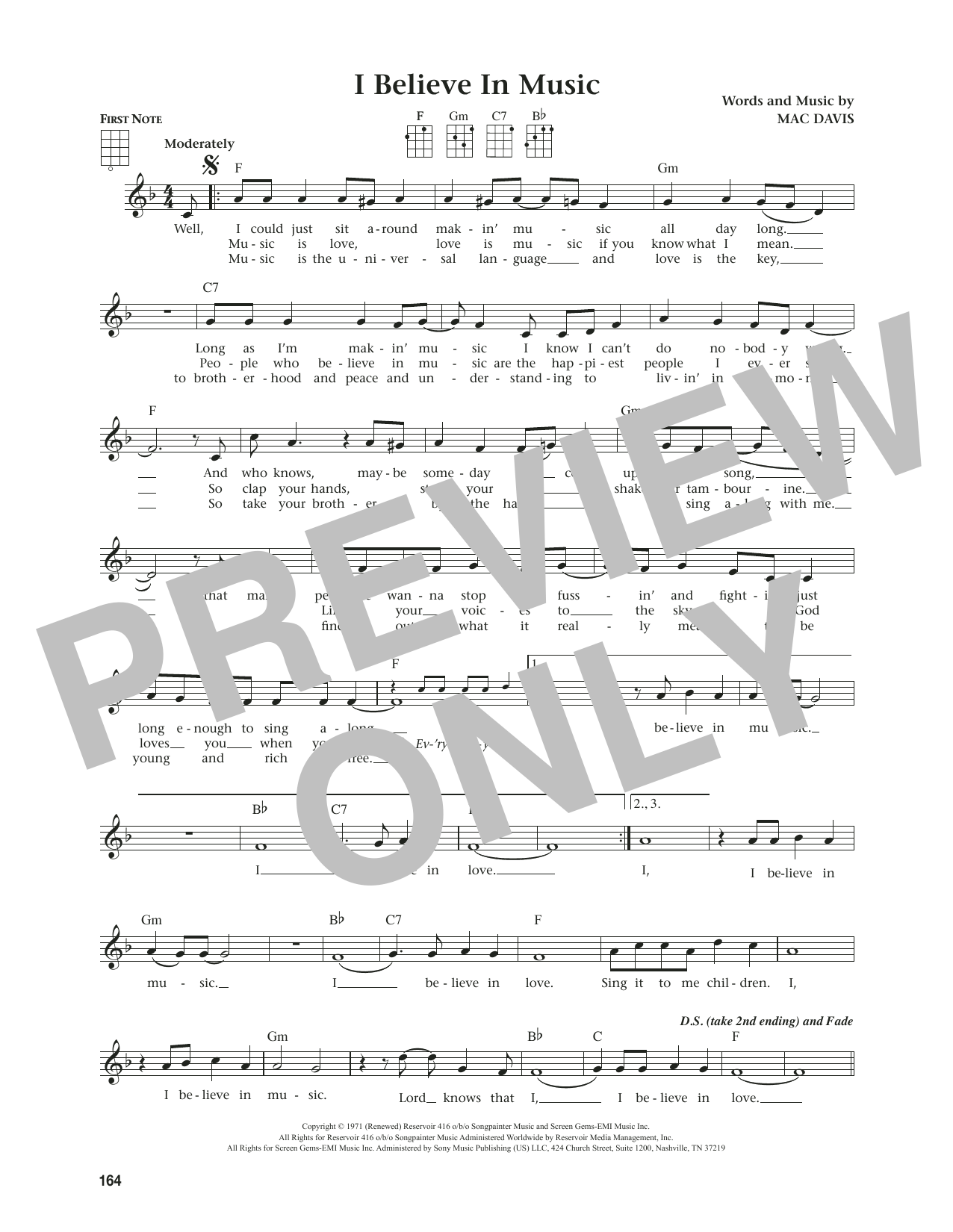 Mac Davis I Believe In Music (from The Daily Ukulele) (arr. Jim Beloff) Sheet Music Notes & Chords for Ukulele - Download or Print PDF