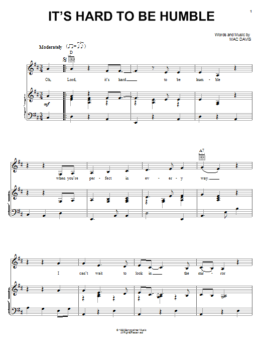 Mac Davis It's Hard To Be Humble Sheet Music Notes & Chords for Easy Guitar - Download or Print PDF